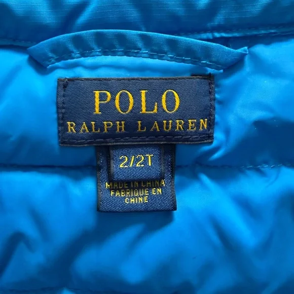 Polo by Ralph Lauren Toddler Puffer Vest in Blue with Orange Accents 2T